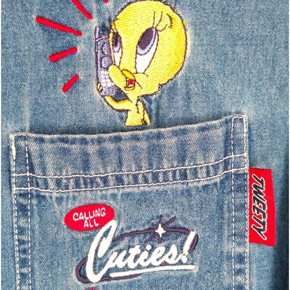 Y2K Vintage Tweety Bird Sleeveless Denim Shirt size 18/20 2X - Picture 4 of 5